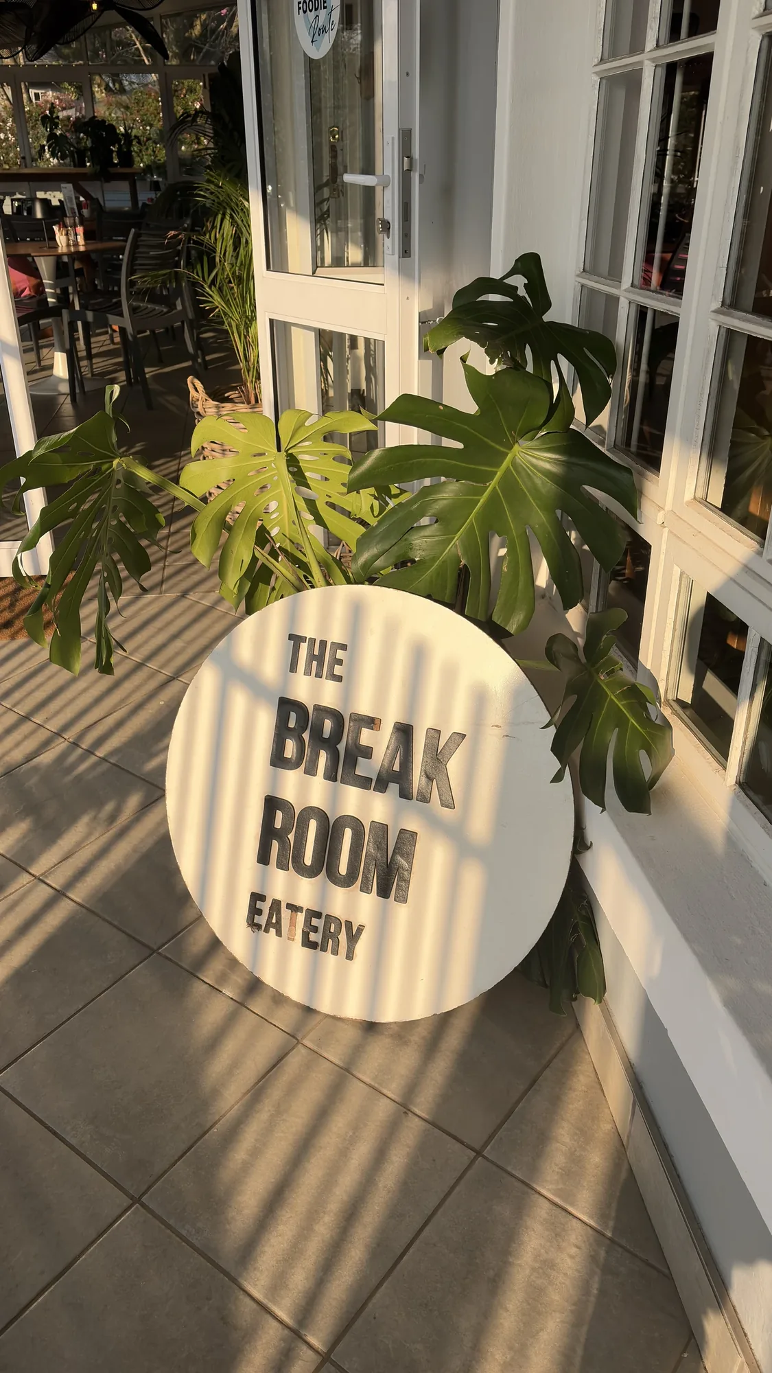 The Break Room Eatery sign at the entrance